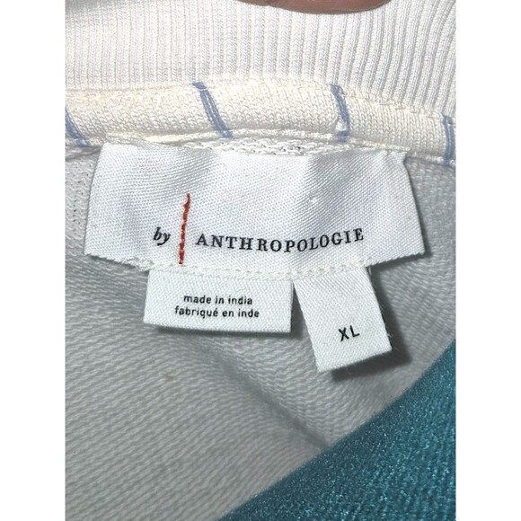 Anthropologie French Terry Twofer Sweatshirt Top Layered Cream Blue Striped XL - Picture 2 of 7